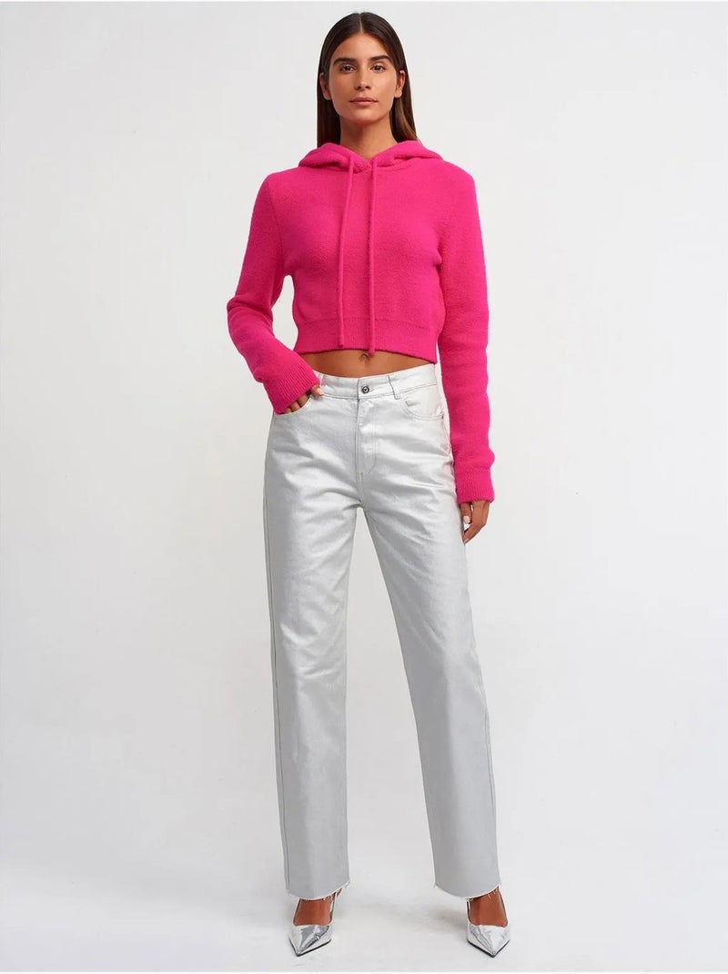 DILVIN Pull Court À Capuche En Maille Pour Femme Rose fluo/Solinotes - Kiabi