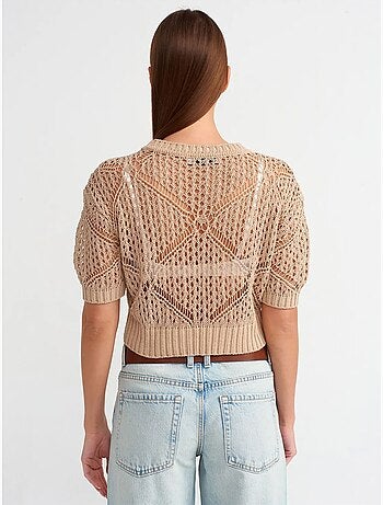 DILVIN Pull Court Femme Texturé À Col Rond