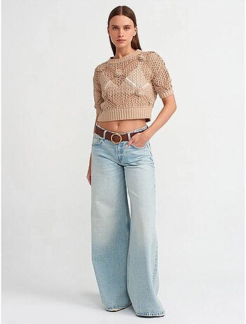 DILVIN Pull Court Femme Texturé À Col Rond