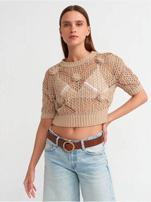 DILVIN Pull Court Femme Texturé À Col Rond - Kiabi DILVIN Pull Court Femme Texturé À Col Rond - Kiabi