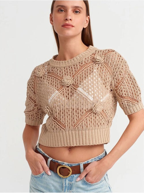 DILVIN Pull Court Femme Texturé À Col Rond - Kiabi DILVIN Pull Court Femme Texturé À Col Rond - Kiabi