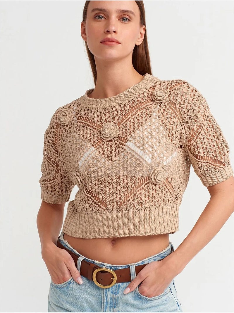 DILVIN Pull Court Femme Texturé À Col Rond Beige - Kiabi