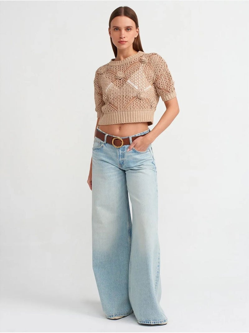 DILVIN Pull Court Femme Texturé À Col Rond Beige - Kiabi