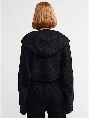 DILVIN Pull Court Oversize À Capuche Et Maille Torsadée
