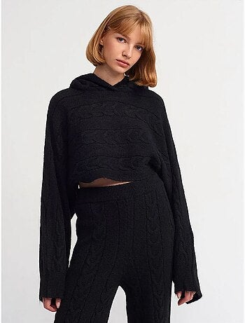 DILVIN Pull Court Oversize À Capuche Et Maille Torsadée