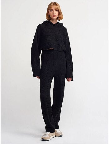 DILVIN Pull Court Oversize À Capuche Et Maille Torsadée