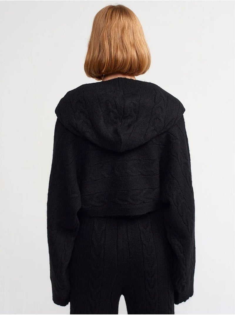 DILVIN Pull Court Oversize À Capuche Et Maille Torsadée Noir - Kiabi
