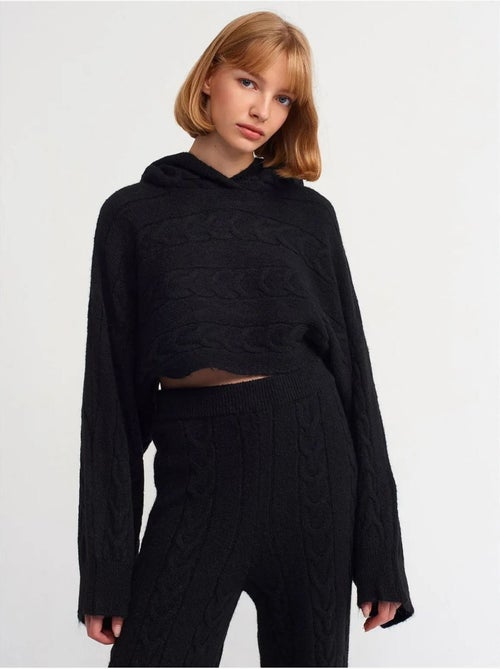 DILVIN Pull Court Oversize À Capuche Et Maille Torsadée - Kiabi DILVIN Pull Court Oversize À Capuche Et Maille Torsadée - Kiabi