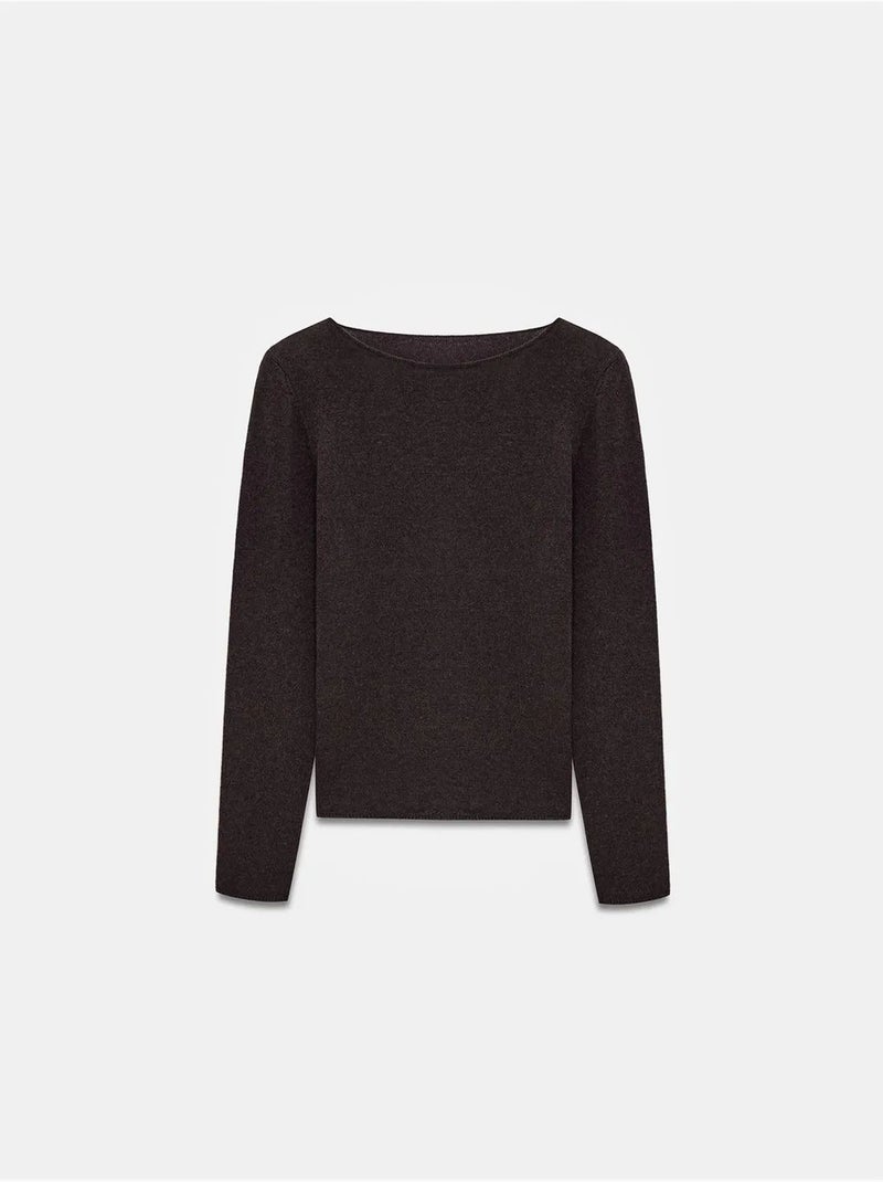 DILVIN Pull En Cachemire À Col Bateau Côtelé Marron foncé - Kiabi