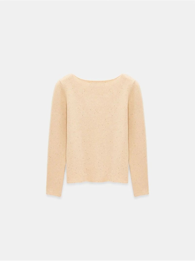 DILVIN Pull En Maille À Col Bateau Et Sequins Beige naturel - Kiabi