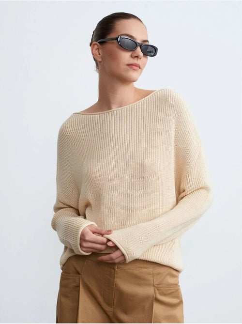 DILVIN Pull En Maille Côtelée À Col Bateau Pour Femme - Kiabi DILVIN Pull En Maille Côtelée À Col Bateau Pour Femme - Kiabi
