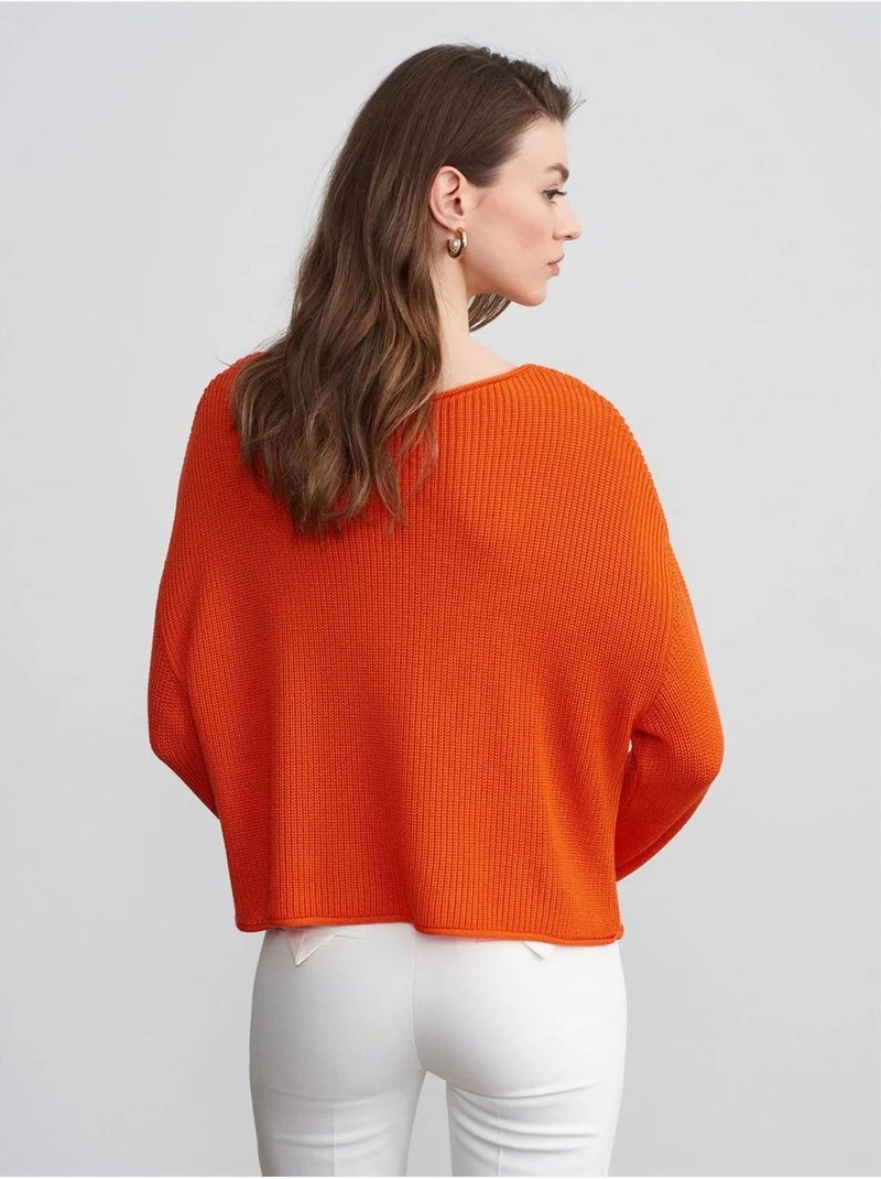 DILVIN Pull En Maille Côtelée À Col Bateau Pour Femme Orange - Kiabi