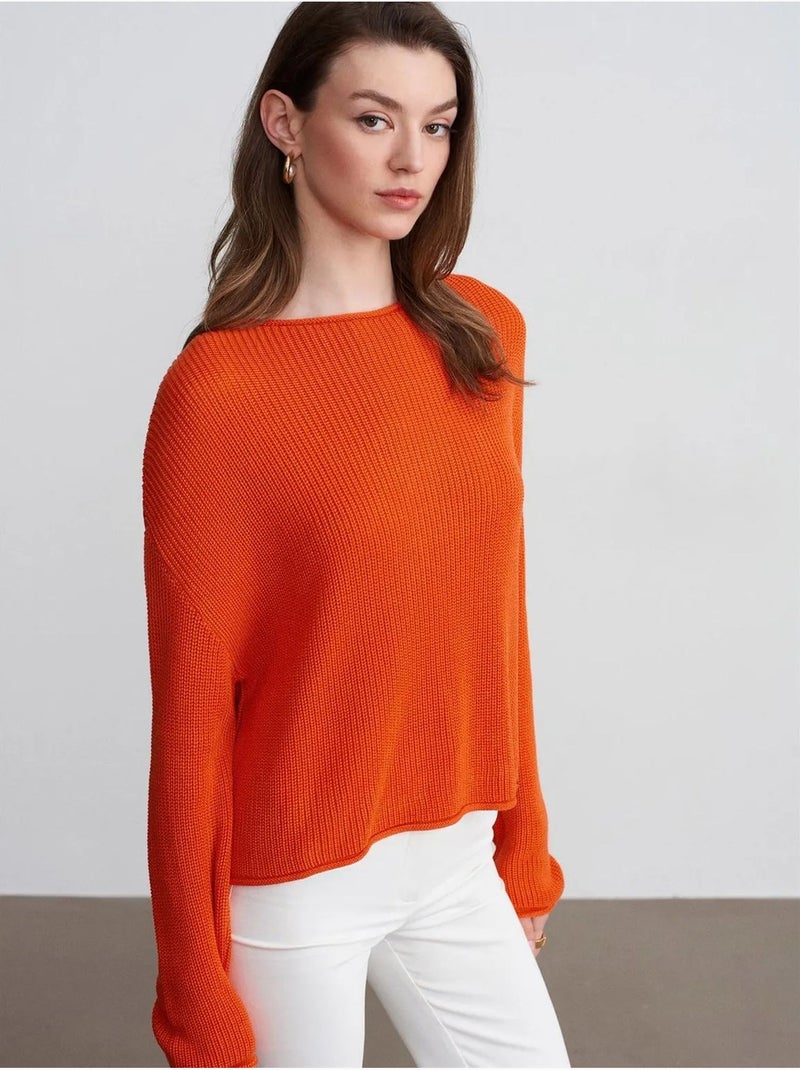 DILVIN Pull En Maille Côtelée À Col Bateau Pour Femme Orange - Kiabi