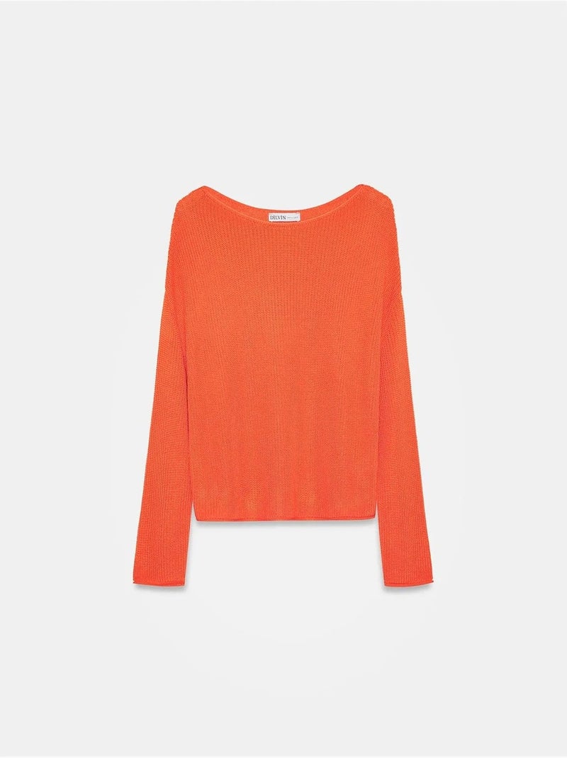 DILVIN Pull En Maille Côtelée À Col Bateau Pour Femme Orange - Kiabi