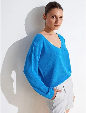 DILVIN Pull En Maille Côtelée À Col V Pour Femme