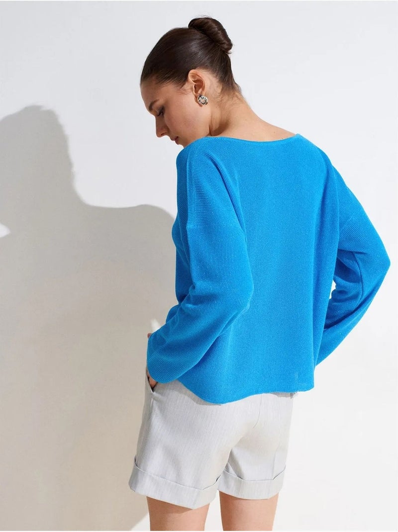 DILVIN Pull En Maille Côtelée À Col V Pour Femme Bleu électrique - Kiabi