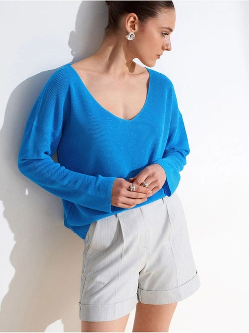 DILVIN Pull En Maille Côtelée À Col V Pour Femme - Kiabi DILVIN Pull En Maille Côtelée À Col V Pour Femme - Kiabi