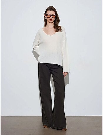 DILVIN Pull En Maille Côtelée À Col V Pour Femme