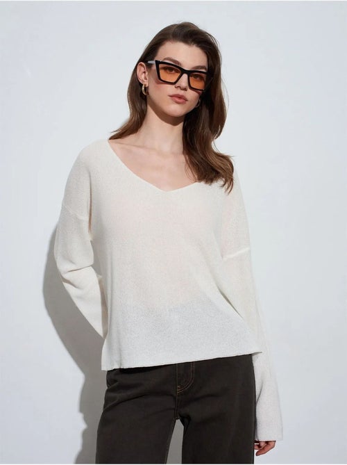 DILVIN Pull En Maille Côtelée À Col V Pour Femme - Kiabi DILVIN Pull En Maille Côtelée À Col V Pour Femme - Kiabi