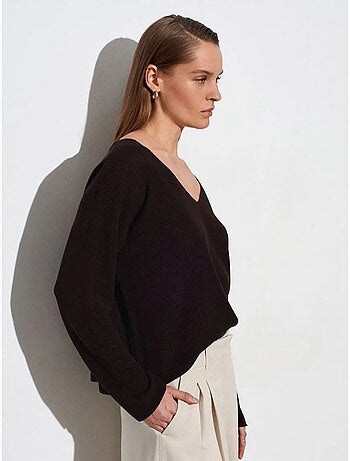 DILVIN Pull En Maille Côtelée À Col V Pour Femme