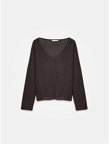 DILVIN Pull En Maille Côtelée À Col V Pour Femme