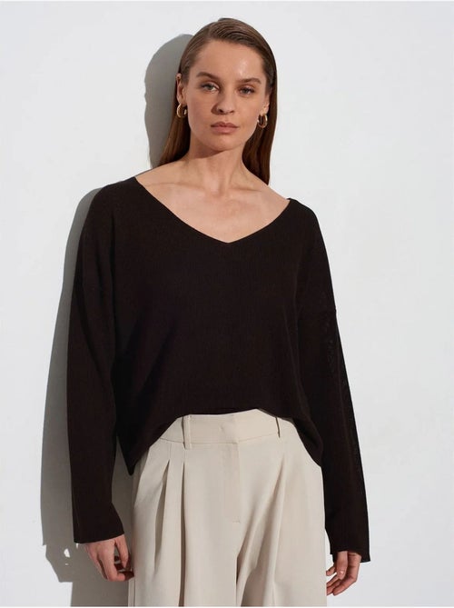 DILVIN Pull En Maille Côtelée À Col V Pour Femme - Kiabi
