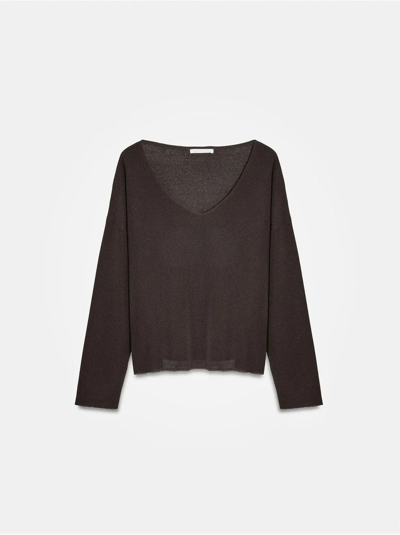 DILVIN Pull En Maille Côtelée À Col V Pour Femme Marron foncé - Kiabi