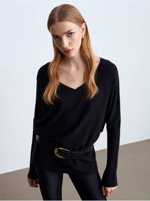 DILVIN Pull En Maille Côtelée À Col V Pour Femme - Kiabi DILVIN Pull En Maille Côtelée À Col V Pour Femme - Kiabi