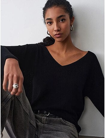 DILVIN Pull En Maille Côtelée À Col V Pour Femme