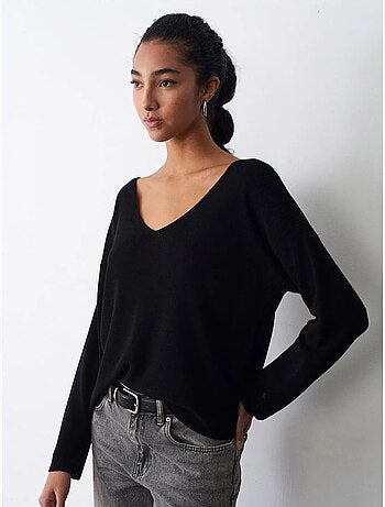 DILVIN Pull En Maille Côtelée À Col V Pour Femme