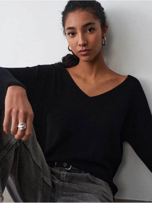 DILVIN Pull En Maille Côtelée À Col V Pour Femme - Kiabi
