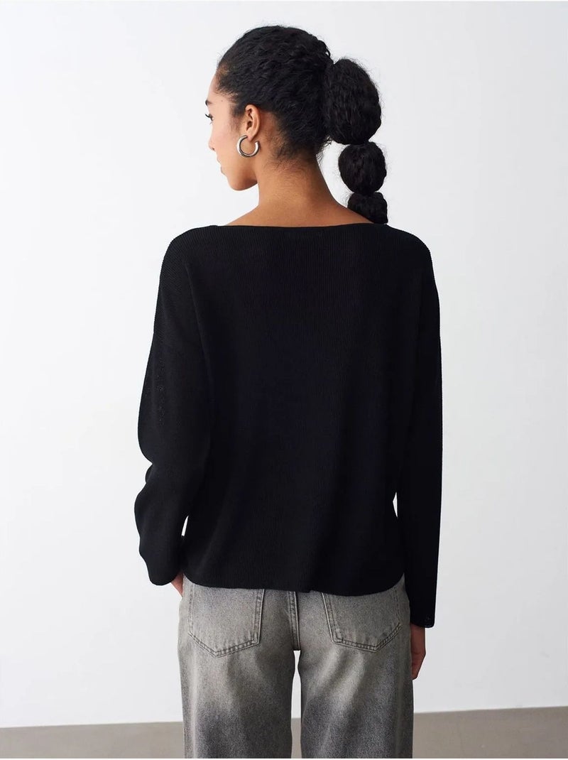 DILVIN Pull En Maille Côtelée À Col V Pour Femme Noir - Kiabi