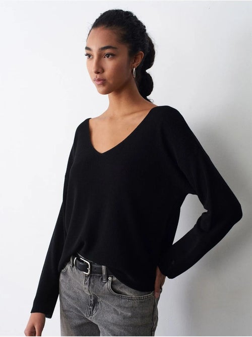 DILVIN Pull En Maille Côtelée À Col V Pour Femme - Kiabi
