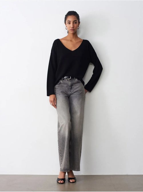 DILVIN Pull En Maille Côtelée À Col V Pour Femme - Kiabi