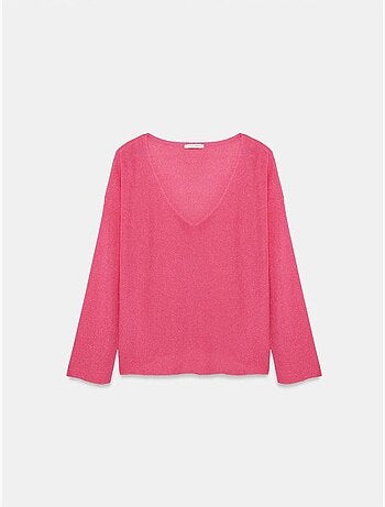 DILVIN Pull En Maille Côtelée À Col V Pour Femme