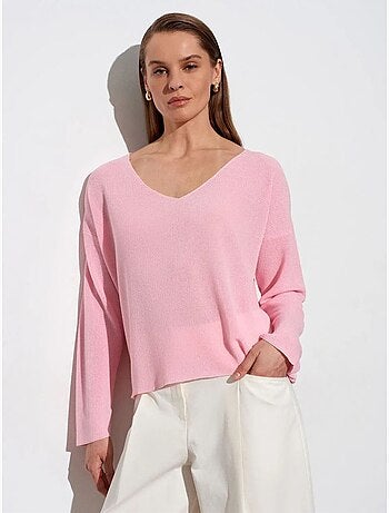 DILVIN Pull En Maille Côtelée À Col V Pour Femme