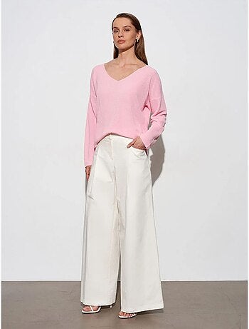 DILVIN Pull En Maille Côtelée À Col V Pour Femme