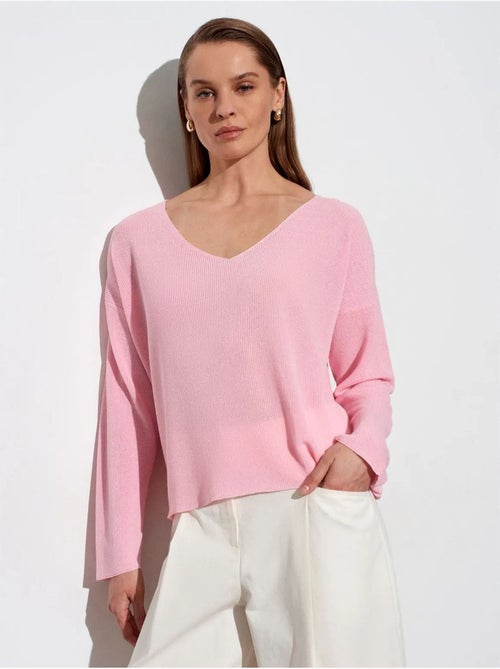 DILVIN Pull En Maille Côtelée À Col V Pour Femme - Kiabi DILVIN Pull En Maille Côtelée À Col V Pour Femme - Kiabi