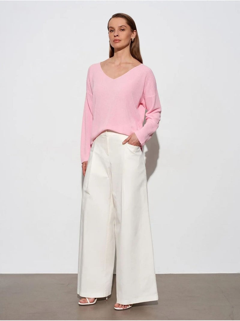 DILVIN Pull En Maille Côtelée À Col V Pour Femme Rose - Kiabi