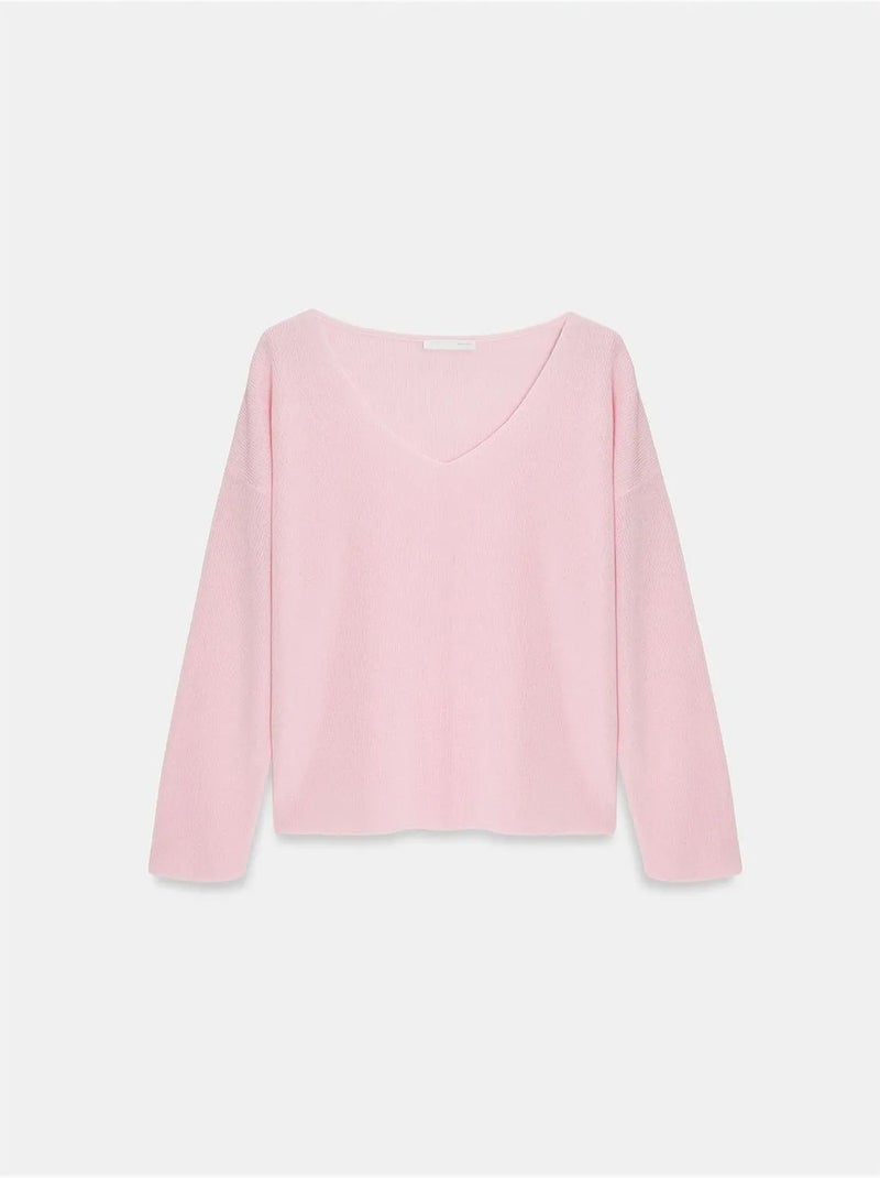 DILVIN Pull En Maille Côtelée À Col V Pour Femme Rose - Kiabi