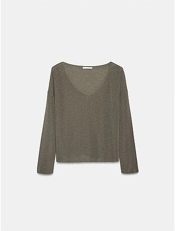 DILVIN Pull En Maille Côtelée À Col V Pour Femme