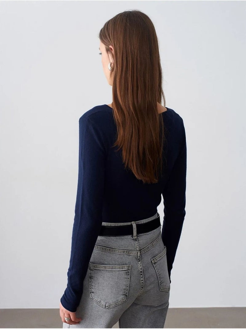 DILVIN Pull En Maille Côtelée Coupe Slim À Col V Bleu marine - Kiabi