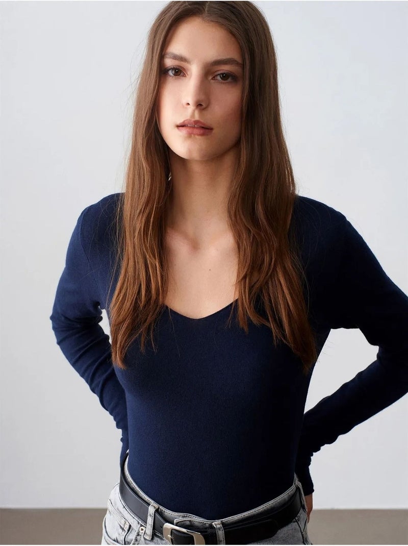 DILVIN Pull En Maille Côtelée Coupe Slim À Col V Bleu marine - Kiabi
