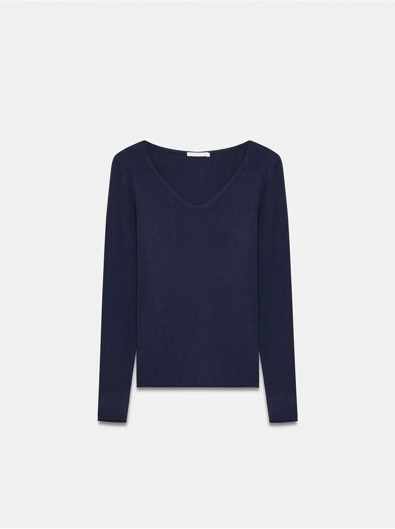 DILVIN Pull En Maille Côtelée Coupe Slim À Col V Bleu marine - Kiabi
