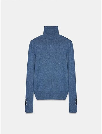 Dilvin pull en maille femme à col roulé et boutons