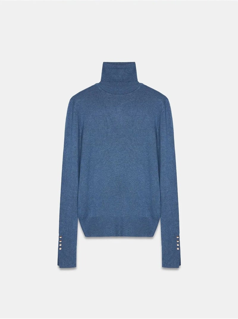 DILVIN Pull En Maille Femme À Col Roulé Et Boutons Bleu - Kiabi