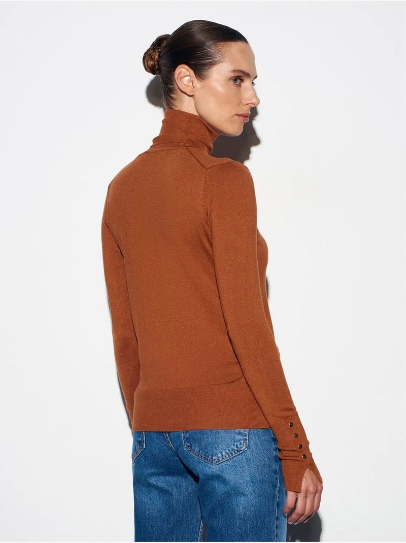 DILVIN Pull En Maille Femme À Col Roulé Et Boutons Camel - Kiabi