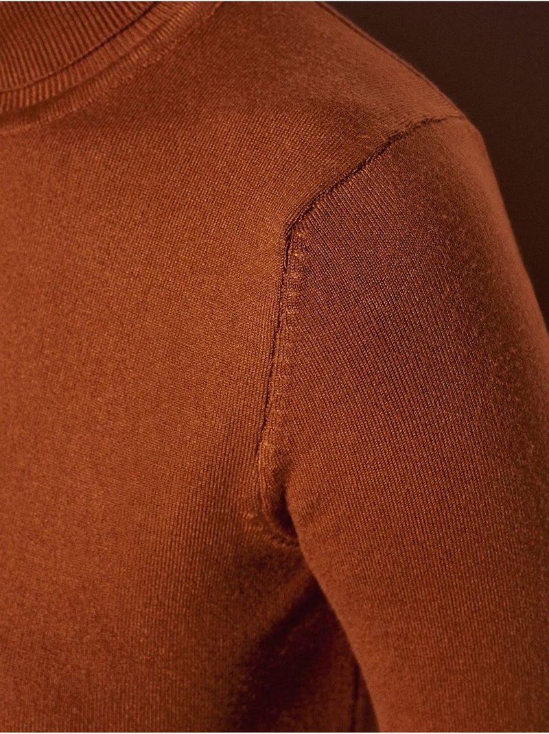 DILVIN Pull En Maille Femme À Col Roulé Et Boutons Camel - Kiabi