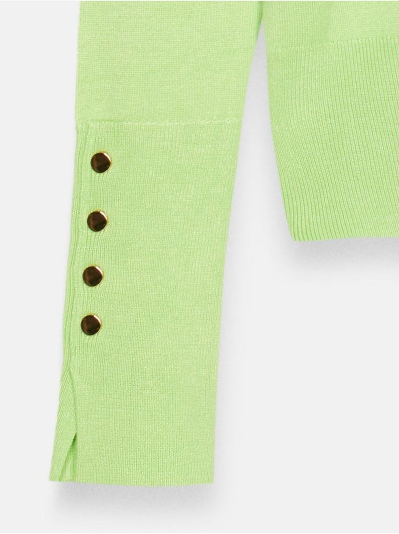 DILVIN Pull En Maille Femme À Col Roulé Et Boutons Vert tilleul - Kiabi