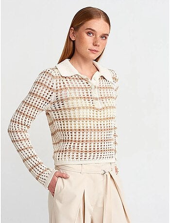 DILVIN Pull En Maille Rayée À Col Polo Et Boutons